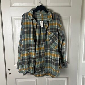 Aerie Plaid Shirt in Gray, Yellow, and Green